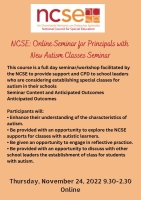 NCSE: Online Seminar for Principals with New Autism Classes Seminar
